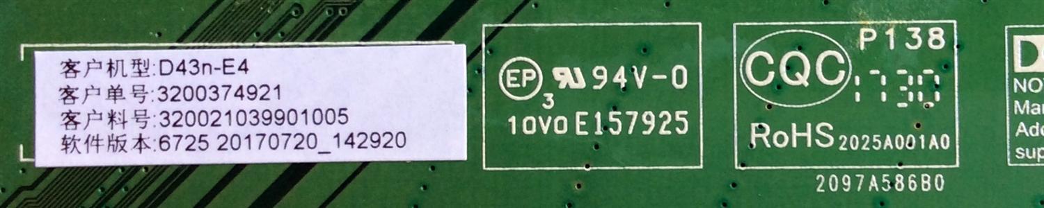 MAIN / FUENTE (COMBO) / VIZIO 3200374921 / TP.MS3553.PB763 / H17082188 / H17082177 /  320021039901005 / 2025A001A0 / 2097A586B0 / PANEL BOEI430WU1 8N17A09 / MODELO D43n-E4 LHBFVNKT - Imagen 3