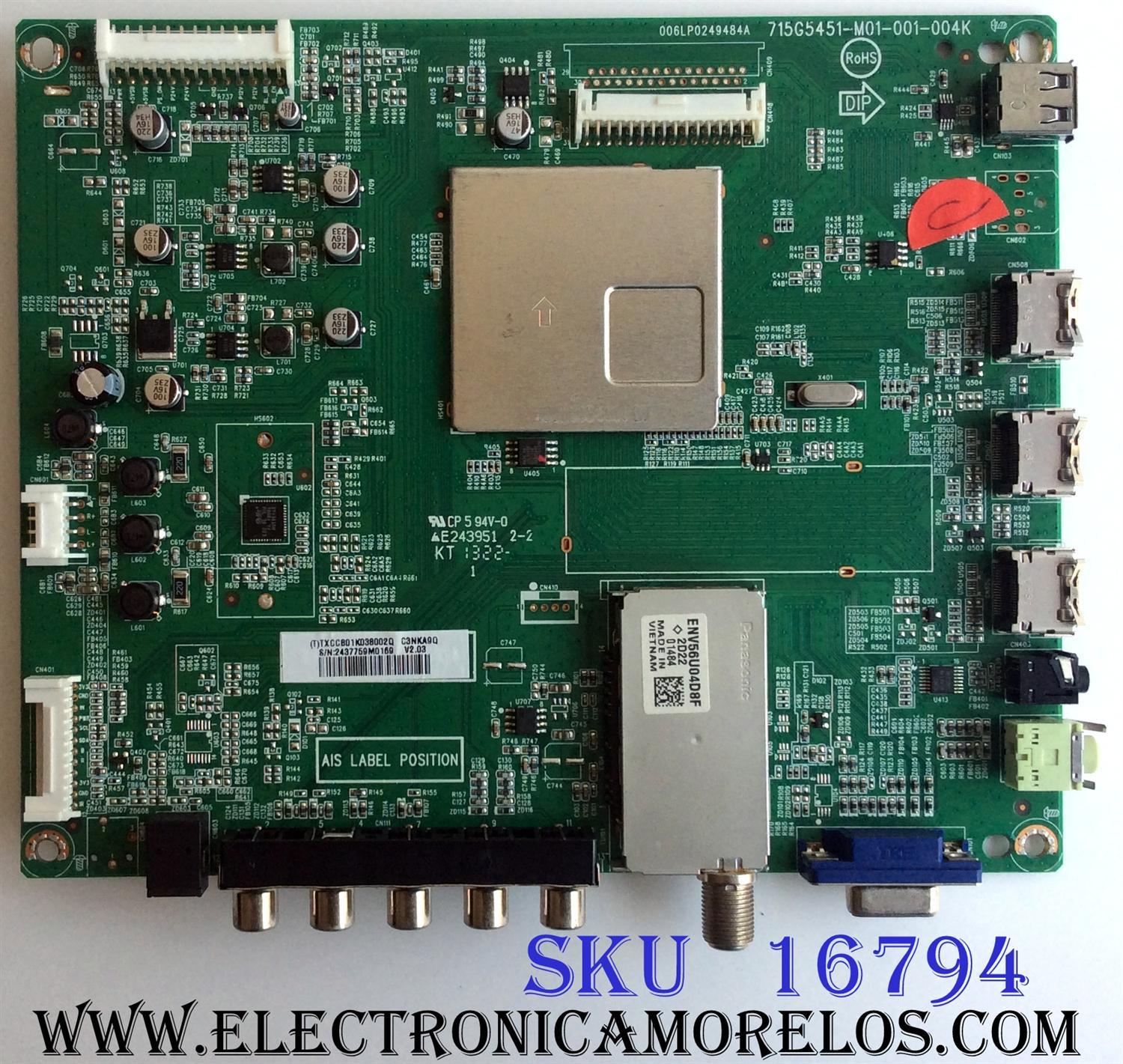 MAIN / NEC TXCCB01K038 / 715G5451-M01-001-004K / 006LP0249484A / TXCCB01K038002Q / PANEL T420HVN01.2 / MODELO E423 37007540NA