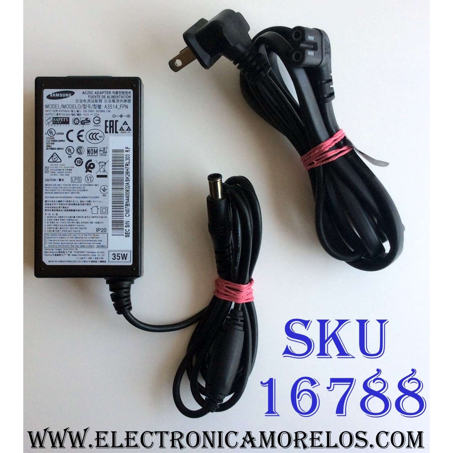 ADAPTADOR DE A/C SAMSUNG 14.0V -- 2.5A / SAMSUNG A3514_FPN / BN44-00832A / BN4400832A / MODELOS LS22D390QS/EN / UN19F4000AFXZA / UN22F5000AFXZA / LF-NXN2N/XF / LS24E510CS/XF / LF00FNXPFBZXXT / GX-SP680EL/OSP / LC24F390FHCXXF / LC27F390FHEXXM / LC32F391
