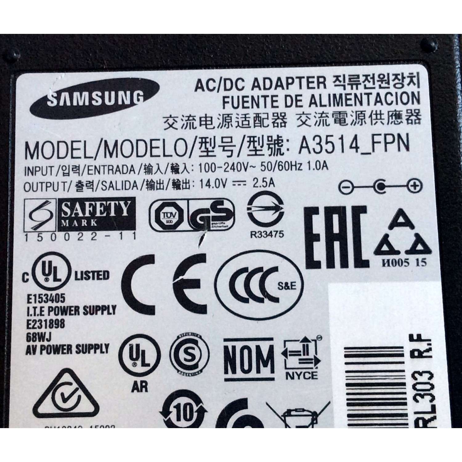 ADAPTADOR DE A/C SAMSUNG 14.0V -- 2.5A / SAMSUNG A3514_FPN / BN44-00832A / BN4400832A / MODELOS LS22D390QS/EN / UN19F4000AFXZA / UN22F5000AFXZA / LF-NXN2N/XF / LS24E510CS/XF / LF00FNXPFBZXXT / GX-SP680EL/OSP / LC24F390FHCXXF / LC27F390FHEXXM / LC32F391 - Imagen 3