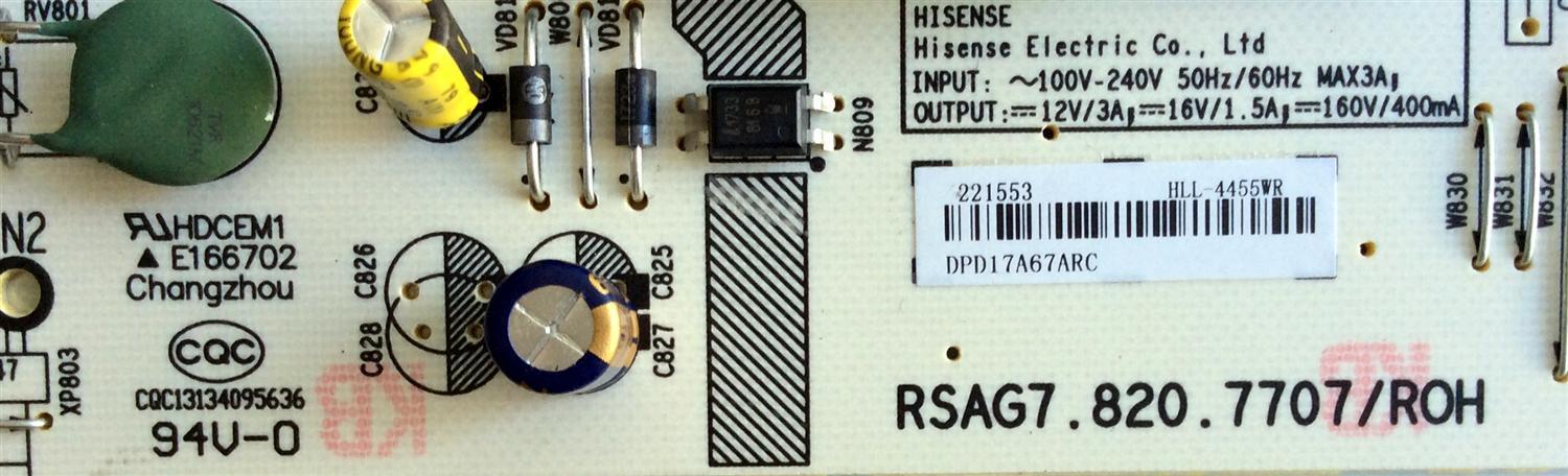 FUENTE DE PODER / SHARP 221553 / RSAG7.820.7707/ROH / HLL-4455WR / CQC13134095636 / E166702 / MODELOS LC-60P6070U / 60H6E / 60R6E - Imagen 2