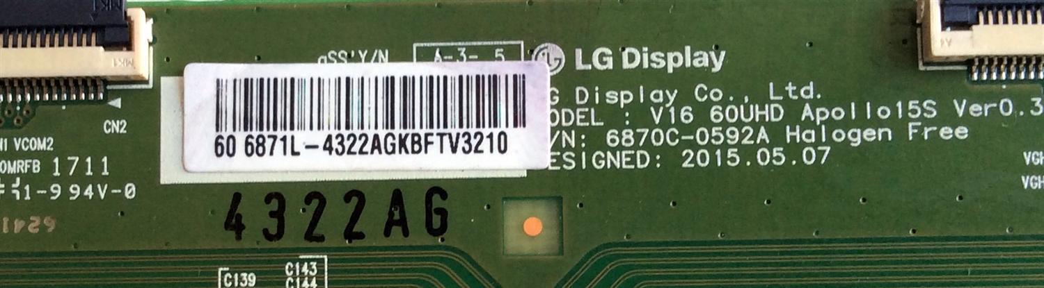 T-CON / SHARP 6871L-4322A / 6870C-0592A / PANEL`S HD600N3U21-L2\S0\GM\ROH / HD600N3U21 / MODELO LC-60P6070U - Imagen 2