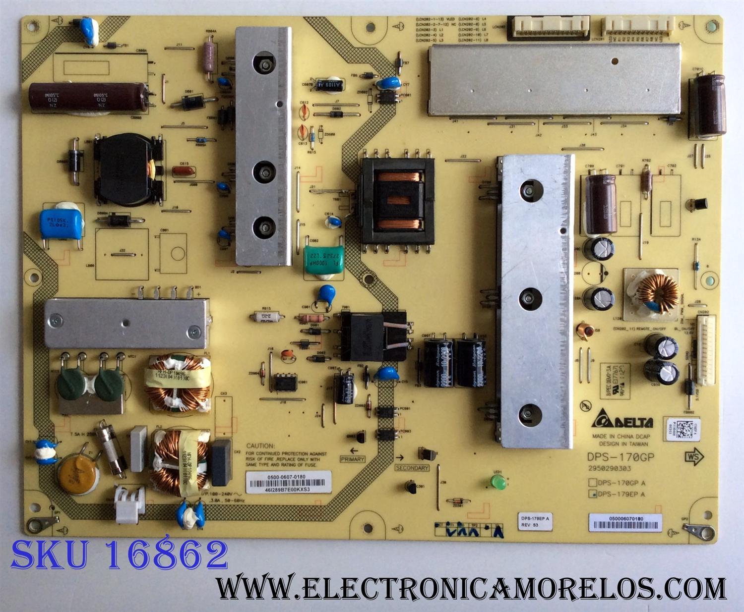 FUENTE DE PODER / JVC 0500-0607-0180 / DPS-179EP A / REV:S3 / E177671 / MODELOS JLE47BC3500 / JLE47BC3001 