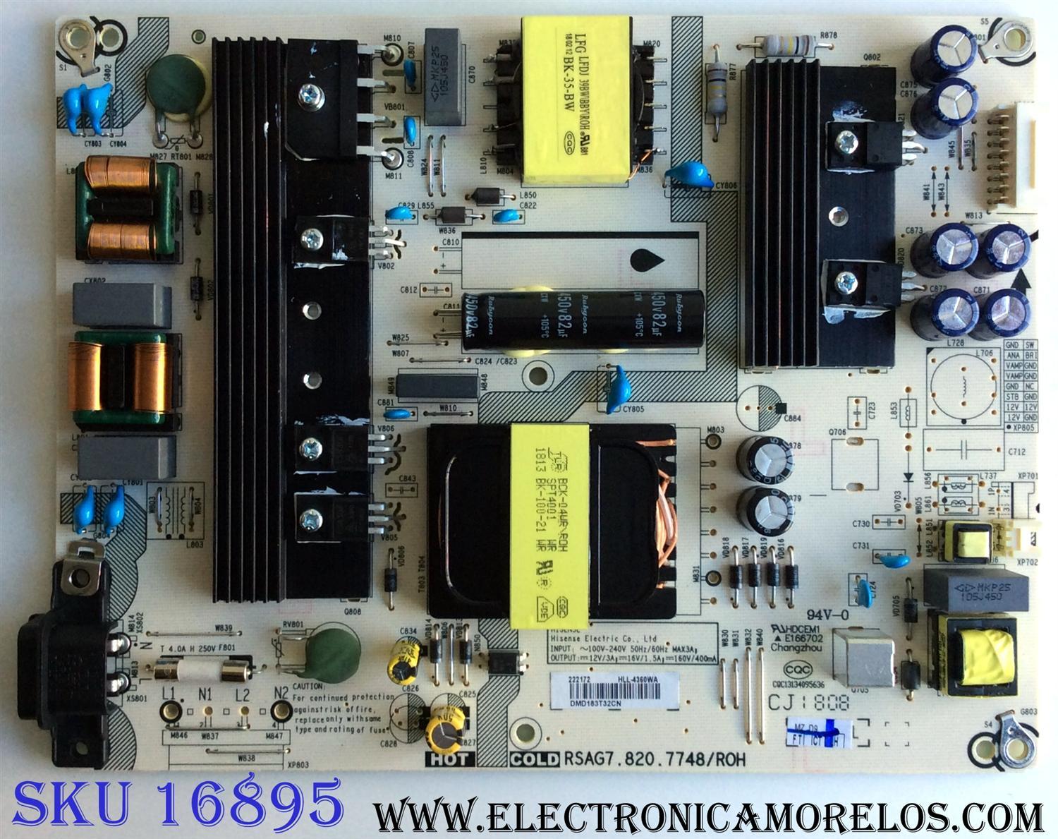 FUENTE DE PODER PARA TV HISENSE / NUMERO DE PARTE 222172 / RSAG7.820.7748/ROH / HLL-4360WA / PANEL HD500S1U01 / HD500S1U51 / DISPLAY ST5461D07-1 VER.2.2 / MODELOS 50H6E / 50R6E / 50R6040E / 55R6E / 55R7E / 55R6000E / LC-50Q7030U / LC-50Q620U