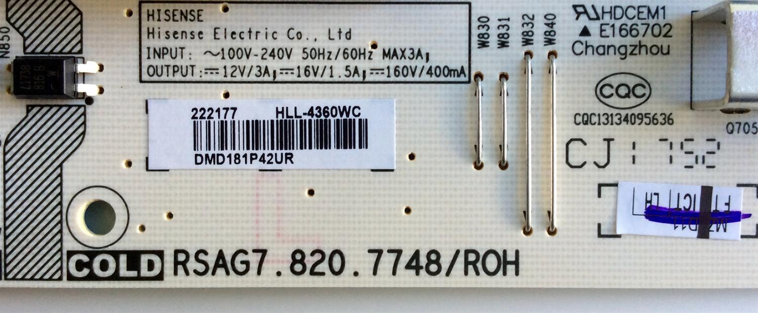 FUENTE DE PODER / HISENSE /SHARP / 222177 / RSAG7.820.7748/ROH / HLL-4360WC / CQC13134095636 / PANEL HD550S1U51-T0\S1\GM\ROH  228720 / MODELO 55H6E / LC-55Q7040U / LC-55Q7030U - Imagen 2
