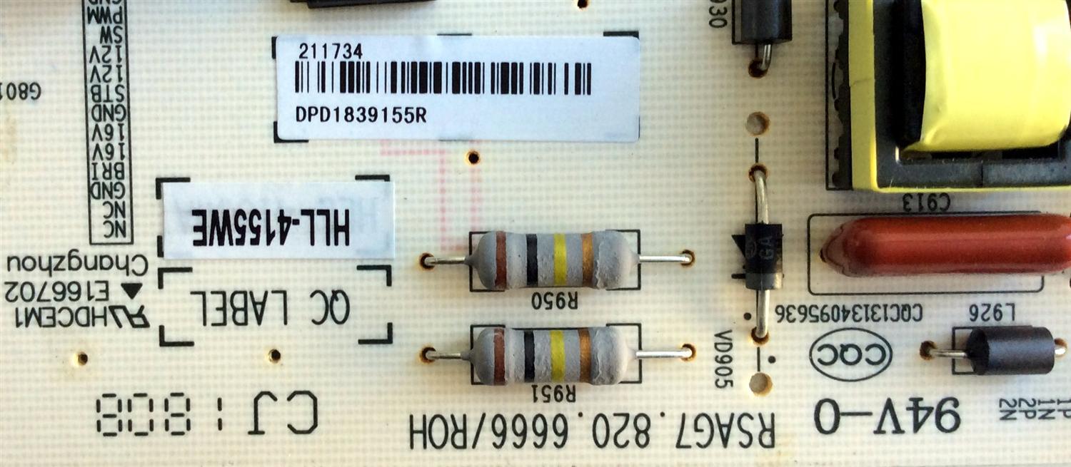 FUENTE DE PODER PARA TV HISENSE / NUMERO DE PARTE 211734 / RSAG7.820.6666/ROH / HLL-4155WE / CQC13134095636 / E166702 / PANEL´S HD500K3U53\S1\GM\CKD\ROH / HD500K3U53\S1\BBY\GM\ROH / MODELOS 50R7E / 50R6D / 50R7050E / 50R7050E HU50N3031UWR - Imagen 2