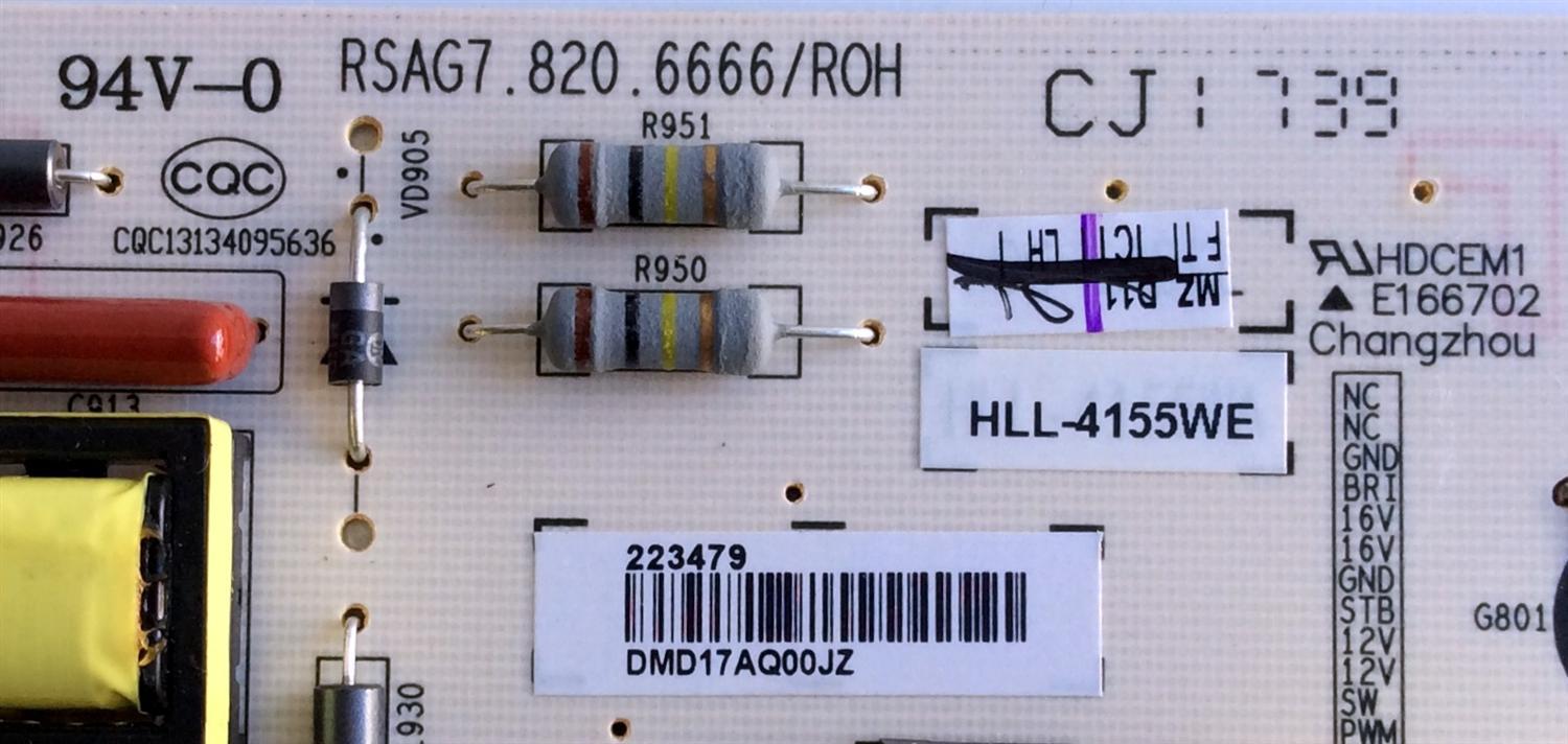 FUENTE DE PODER / HISENSE 223479 / RSAG7.820.6666/ROH / HLL-4155WE / CQC131340095636 / E166702 / PANEL HD500K3U54\S8\GM\CKD\ROH / MODELO 50H6D - Imagen 2