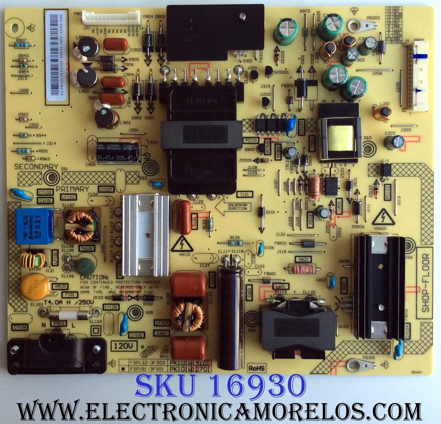 FUENTE DE PODER / TOSHIBA PK101W1270I / FSP181-3FS01 / 01-PK101W1270I / 3BS0408415GP / PANEL ST5461D04-2 / K550WDR1 / MODELO 55L621U / 55L421U
