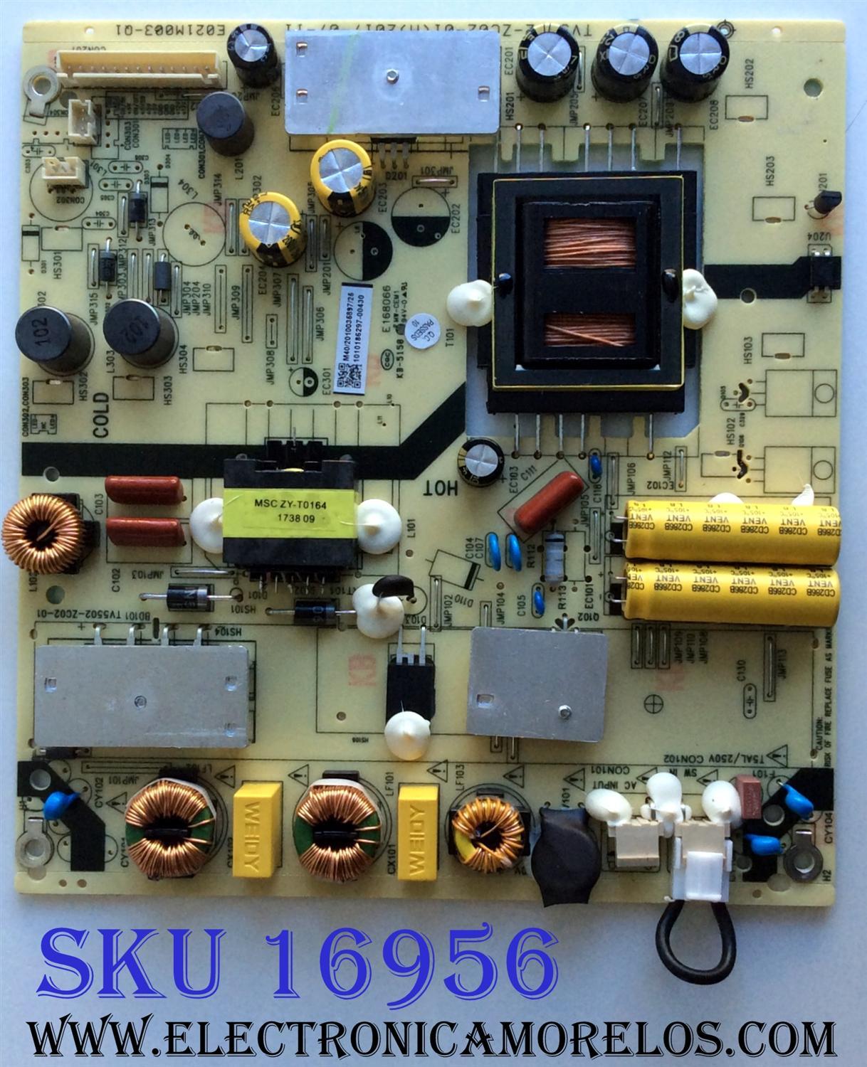 FUENTE DE PODER / HITACHI 1010186297 / TV5502-ZC02-01 / E021M003-Q1 / M40/2010035897/25 / E168066 / 1010186297-00430 / PANEL LSC490FN02-W / MODELO 49C61 MT7MD