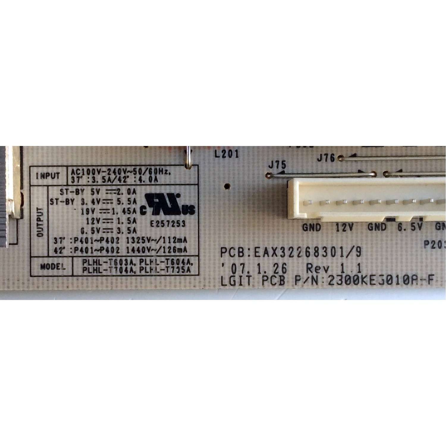 FUENTE DE PODER / LG EAY34796801 / 34796801 / EAX322668301 / 9 / 2300KEG010A-F / PANEL LC370WX3 (SL)(D1)/  MODELOS 37LC7D-UK / 37LC7D-UB.AUSVLMM - Imagen 2