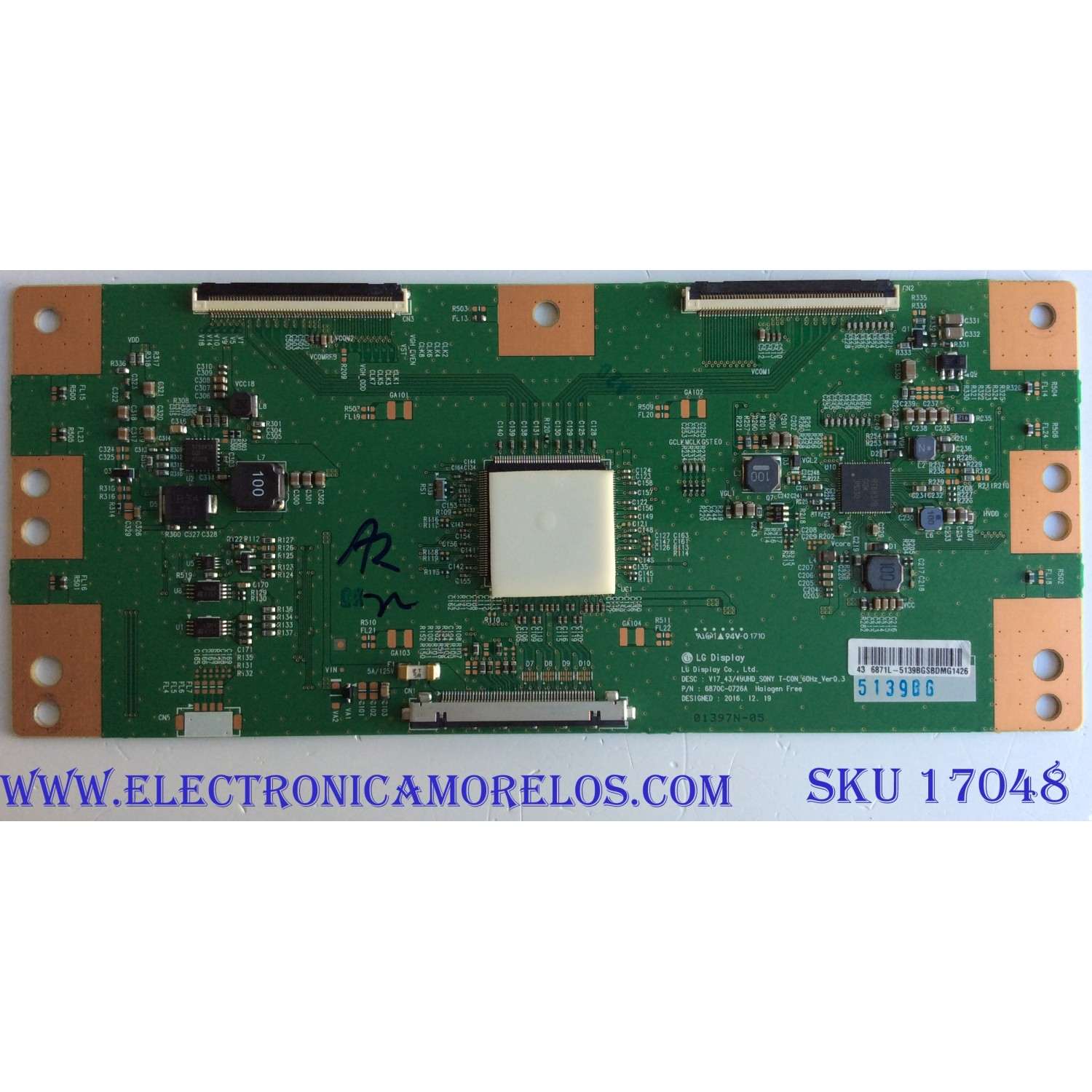 T-CON ORIGINAL PARA TV SONY / NUMERO DE PARTE 1-897-133-11 / 6871L-5139B / 5139B / 6870C-0726A / PANEL YS7F430HNG01 / DISPLAY LC430EQY (SK)(A2) / MODELOS KD-43X720E / KD-43X727E