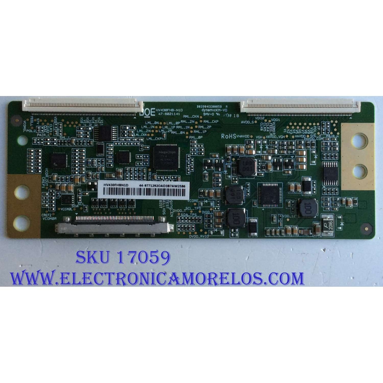 T-CON PARA TV LG / NUMERO DE PARTE 44-9771292O / 44-97712920 / HV430FHBN1D / 47-6021141 / HV430FHB-N1D / PANEL'S NC430DUE-AAFX1 / NC430DUE-ABFX1 / MODELO 43LJ5500-UA / 43LJ550M-UB / 43LJ5500-UA.BUSYLJM / 43LJ550M-UB.BUSYLJM / 43LK5750PUA