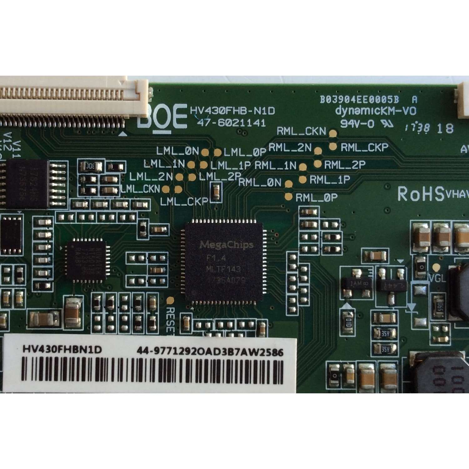 T-CON PARA TV LG / NUMERO DE PARTE 44-9771292O / 44-97712920 / HV430FHBN1D / 47-6021141 / HV430FHB-N1D / PANEL'S NC430DUE-AAFX1 / NC430DUE-ABFX1 / MODELO 43LJ5500-UA / 43LJ550M-UB / 43LJ5500-UA.BUSYLJM / 43LJ550M-UB.BUSYLJM / 43LK5750PUA - Imagen 2