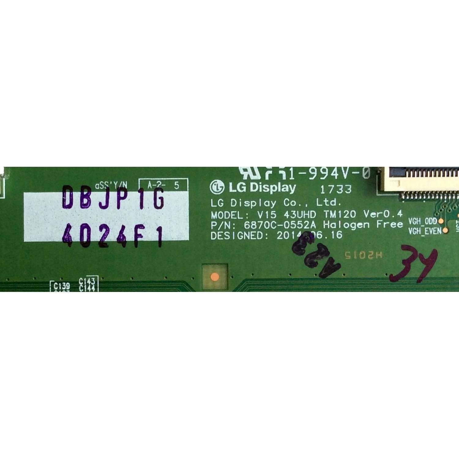 T-CON / LG 6871L-4024F / 4024F / 6870C-0552A / V15 43UHD TM120 VER0.4 / PANEL LC430EQE (FH)(A1) / MODELOS 43UD79-B / 43UD79-BA AUSLMSN /  43MU79-BA.AUBLMSN - Imagen 2
