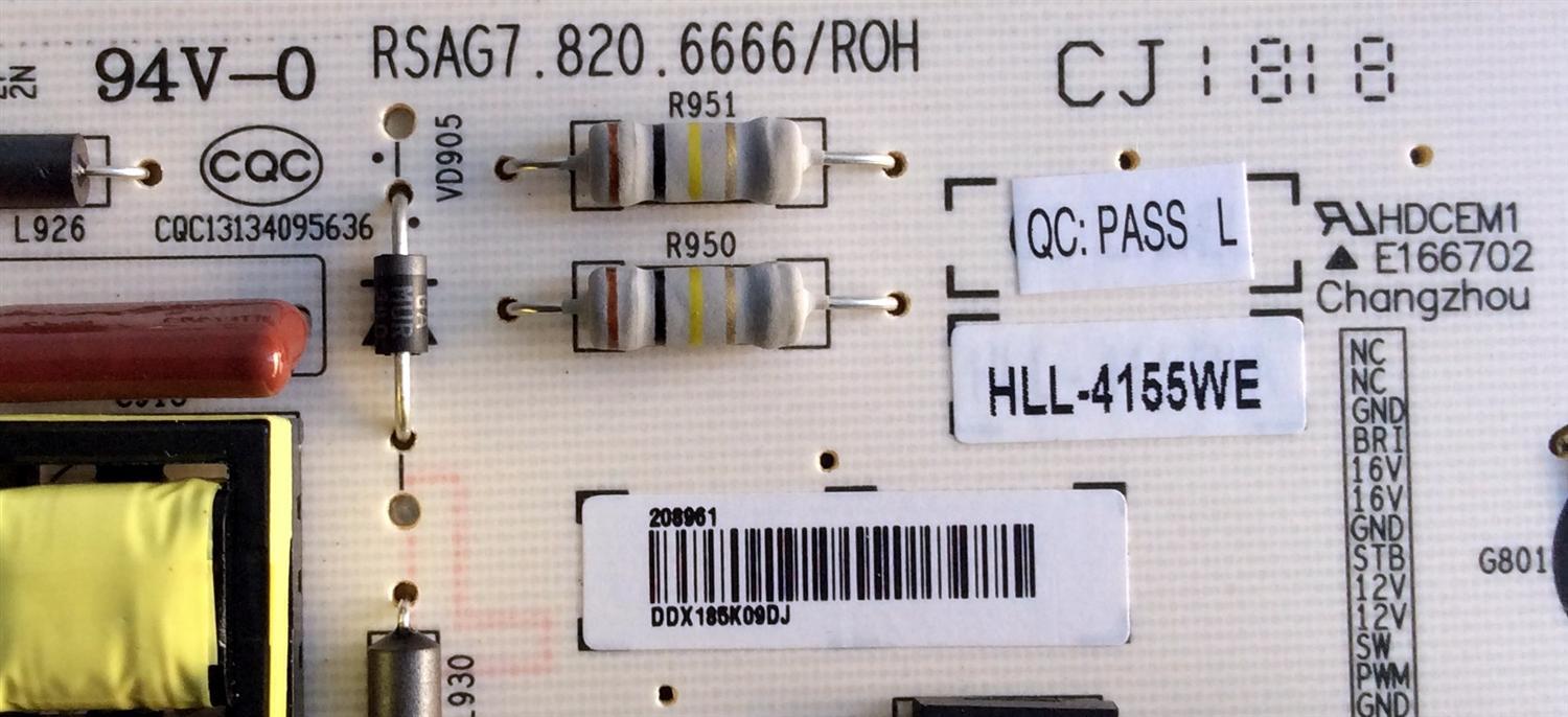 FUENTE DE PODER ORIGINAL PARA TV SHARP / NUMERO DE PARTE 208961 / RSAG7.820.6666/ROH / HLL-4155WE / CQC13134095636 / E166702 / PANEL HD500K3U53\S0\XP\BBY\GM\ROH / 211263 / MODELO LC-50LBU591U - Imagen 2