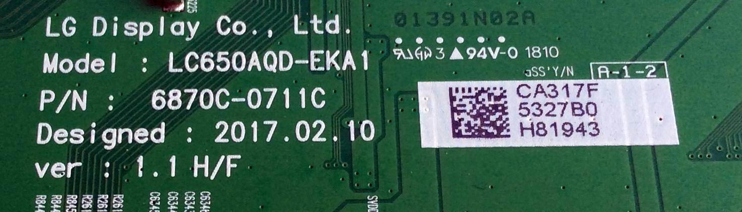 T-CON / LG OLED 6871L-5327B / 6870C-0711C / LC650AQD-EKA1 / 5327B / PANEL LC550AQD (EK)(A4) / MODELO OLED55B7A-U.BUSYLJR - Imagen 2