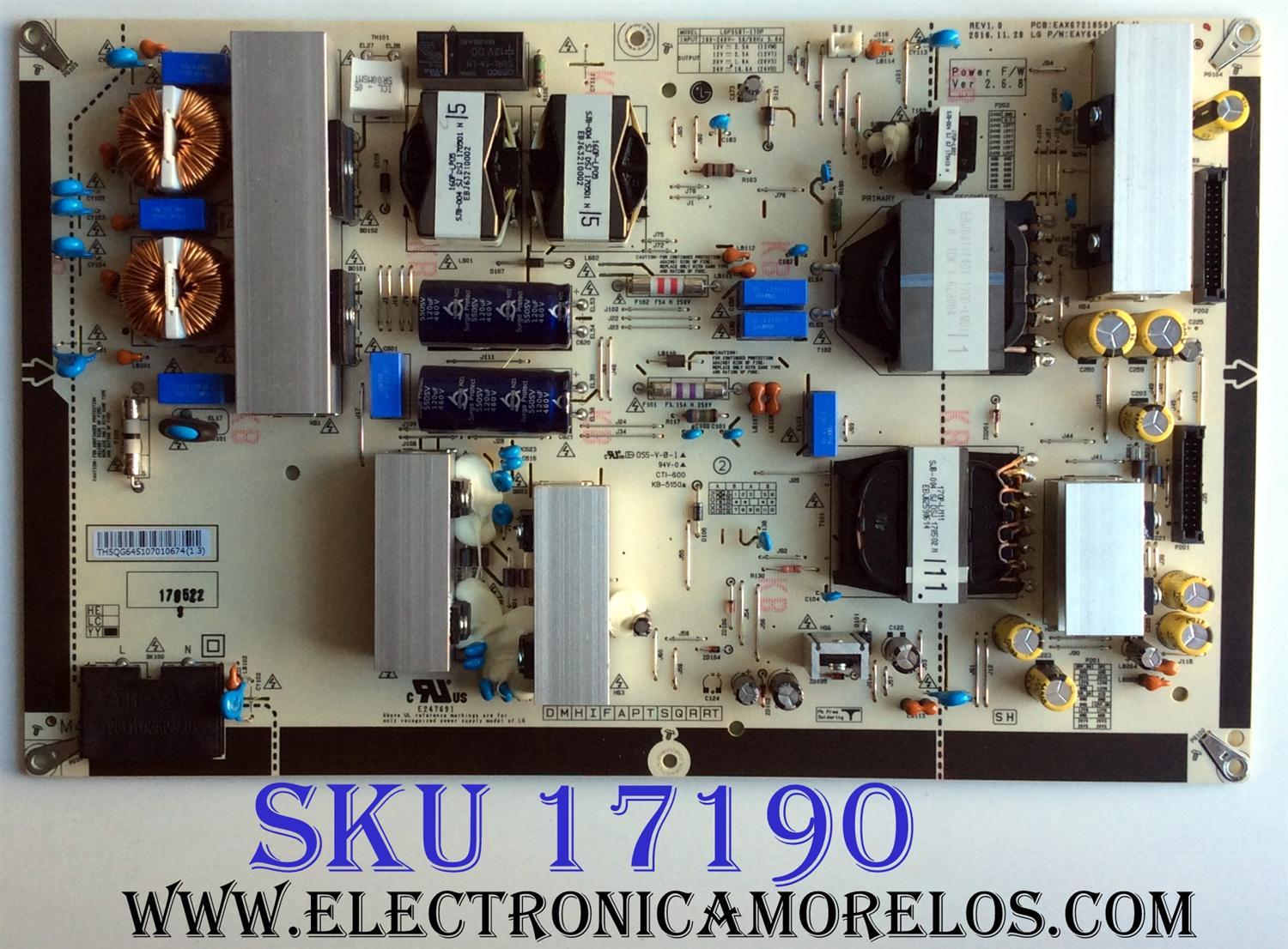 FUENTE DE PODER / LG OLED EAY64510701 / EAX67218501 (1.4) / 64510701 / LGP55B7-170P / EAX67218501(1.4) / PANEL LC550AQD (EK)(A4) / MODELO OLED55B7A-U.BUSYLJR