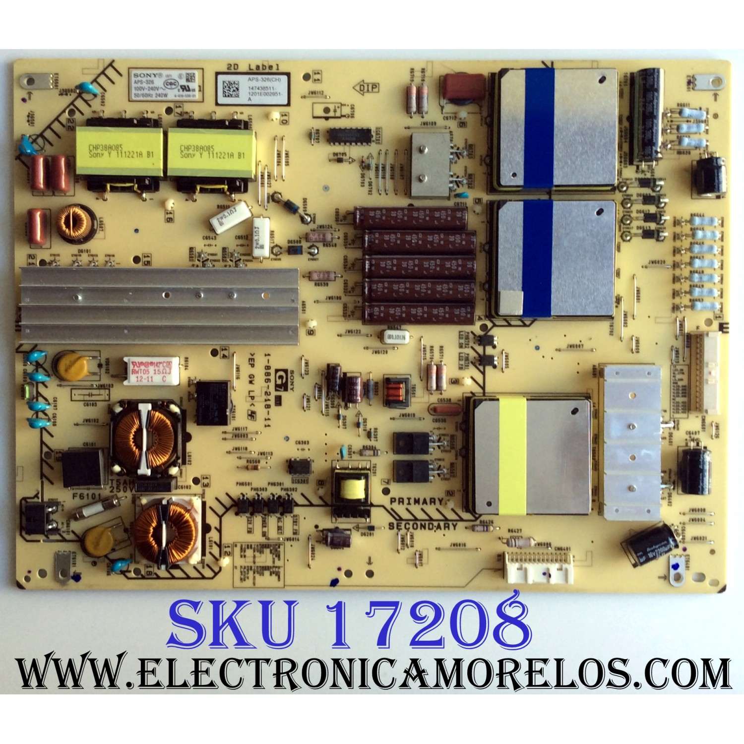 FUENTE DE PODER / SONY 1-474-385-11 / 147438511 / APS-326(CH) / 1-886-218-11 / APS-326 / PANEL FQLR550LT1 / A-1853-361-A / MODELO KDL-55HX850