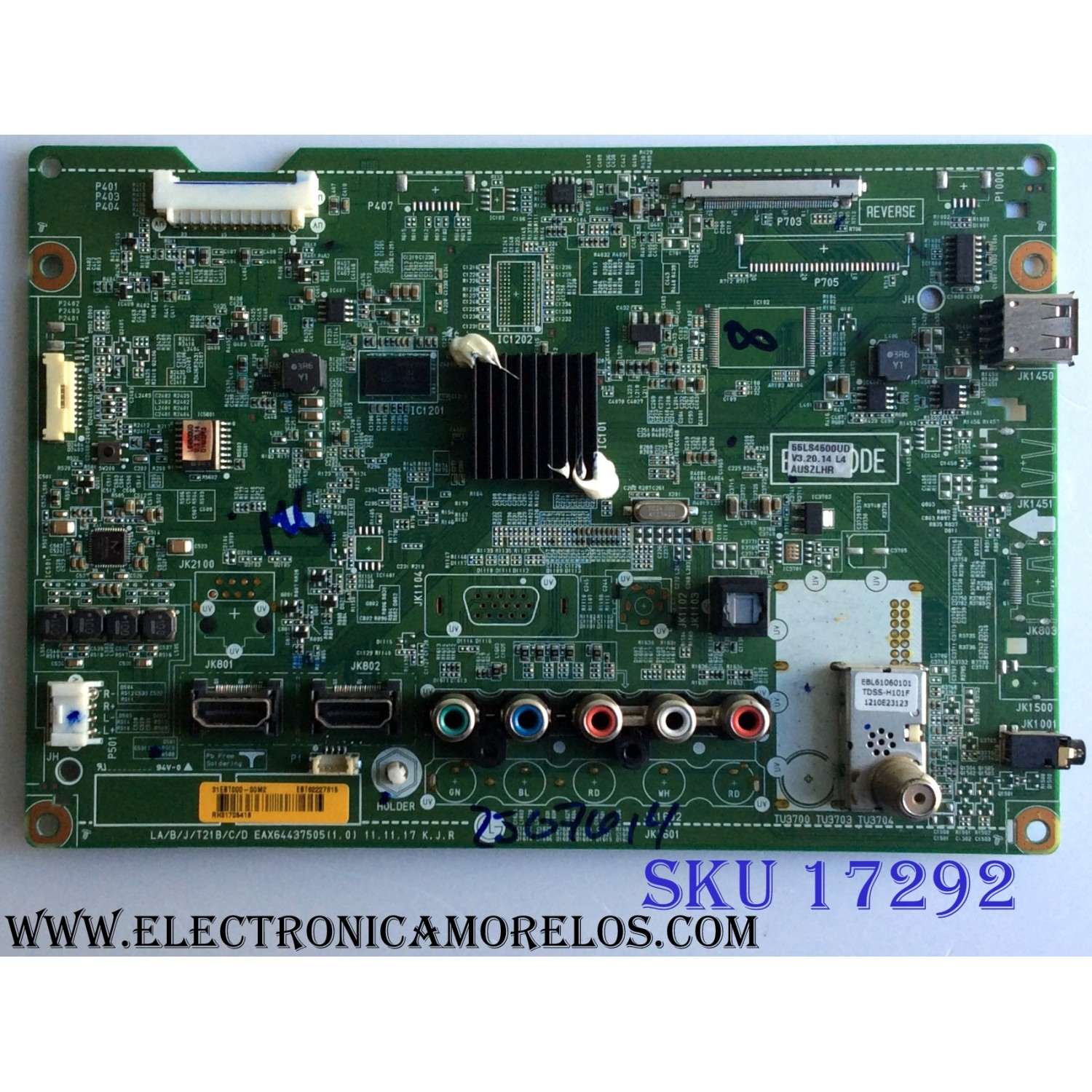 MAIN ORIGINAL PARA TV LG / NUMERO DE PARTE EBT62227815 / EAX64437505 / 31EBT000-00M2 / EAX64437505(1.0) / PARTES SUSTITUTAS EBT62227820 / PANEL LC550EUE (SE)(R1) / MODELO 55LS4500-UD / 55LS4500-UD AUSZLHR