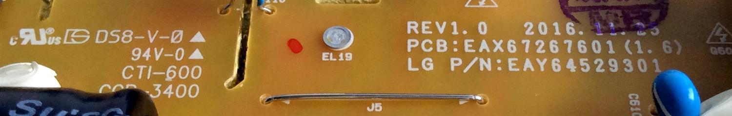 FUENTE DE PODER PARA TV LG / NUMERO DE PARTE EAY64529301 / 64529301 / EAX67267601(1.0) / LGP43D-17U2 / EAX67267601 / PANEL LC430DGG (FK)(M3) / MODELO 43UV340H-UA / 43UV340H-UA BUSYLJM - Imagen 2