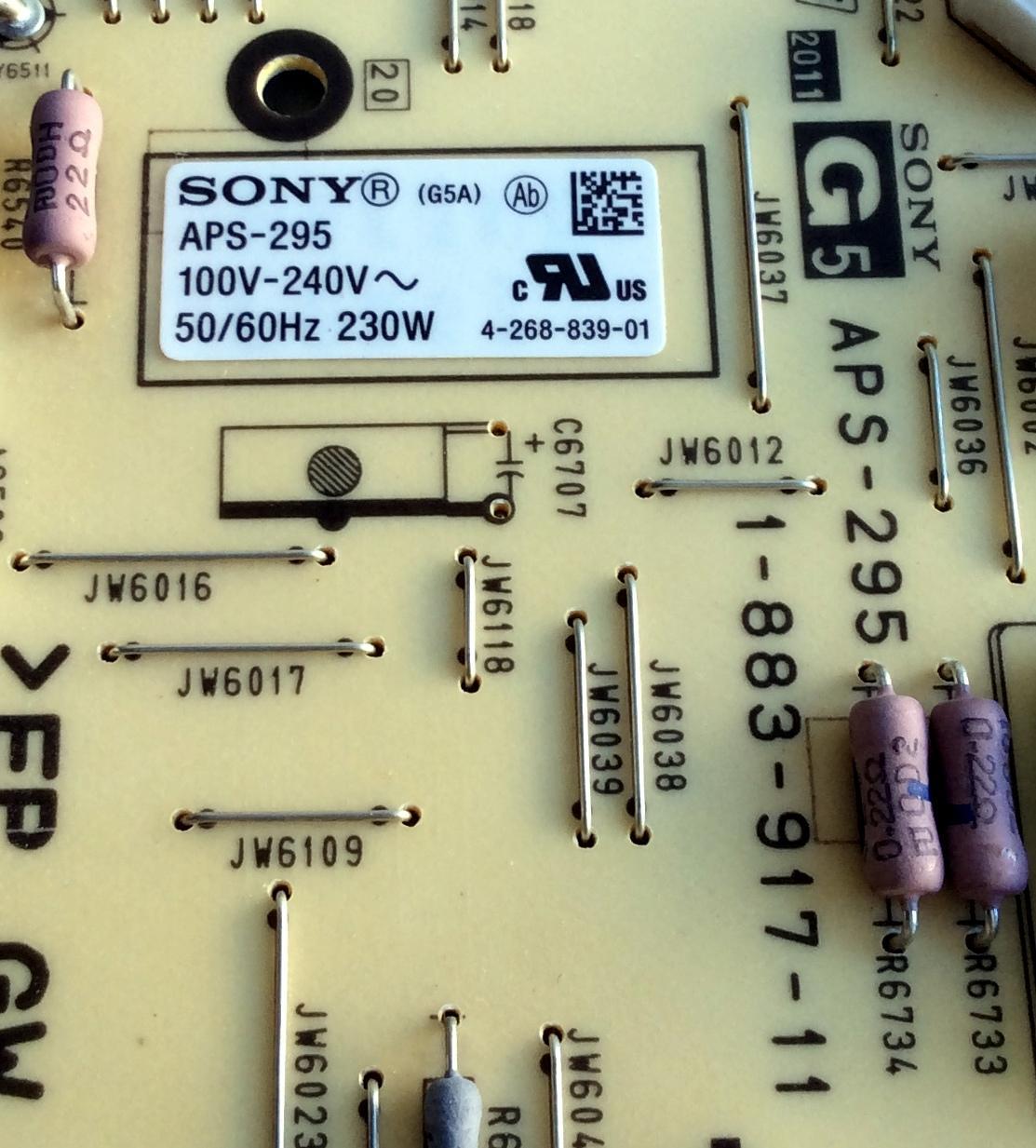 FUENTE DE PODER DE PODER SONY / NUMERO DE PARTE 147430611 / 1-474-306-11 / APS-295 / 1-883-917-11 / APS-295(ID) / PANEL LTY460HQ04 / MODELO KDL-46HX729 - Imagen 2
