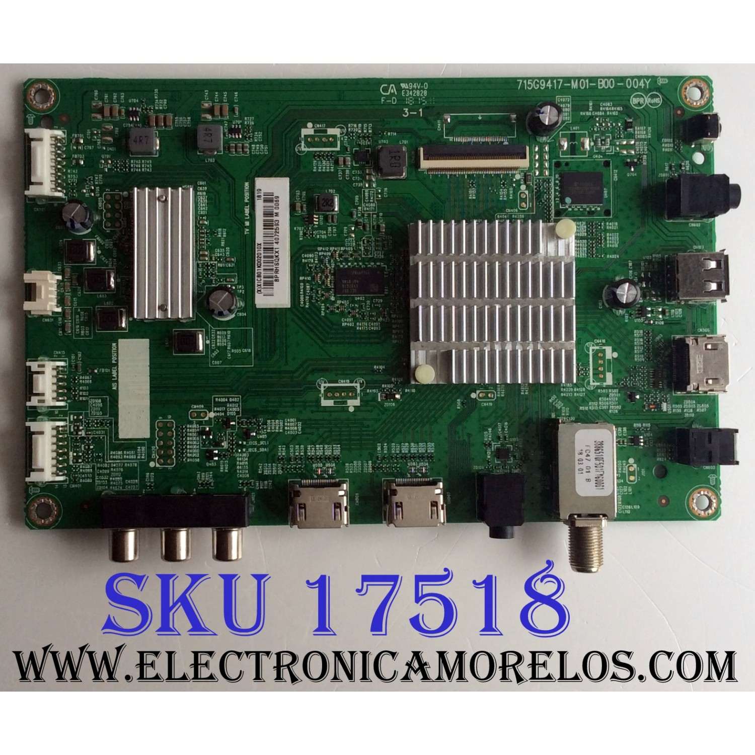 MAIN PARA TV SHARP·ROKU / NUMERO DE PARTE 756TXICB01K002 / XICB01K002 / 715G9417-M01-B00-004Y / XICB01K002010X / PANEL TPT500J1-HVN07.U REV:S500AH / DISPLAY T500HVN07.5 / MODELO LC-50LB601U