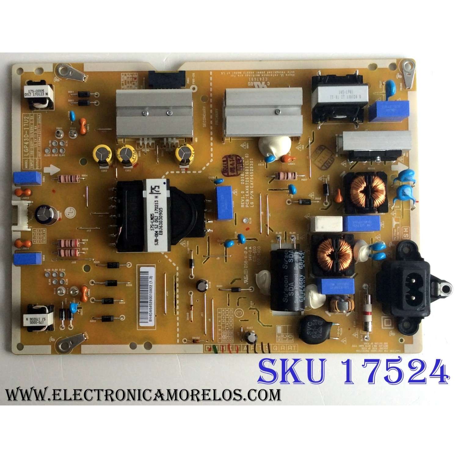 FUENTE DE PODER PARA TV LG / NUMERO DE PARTE EAY64529301 / 64529301 / EAX67267601(1.0) / LGP43D-17U2 / EAX67267601 / PANEL LC430DGG (FK)(M3) / MODELO 43UV340H-UA / 43UV340H-UA BUSYLJM
