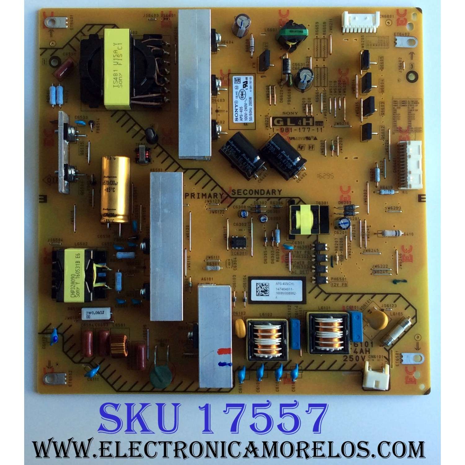 FUENTE DE PODER / SONY 1-474-649-11 / APS-405 / 147464911 / APS-405(CH) / 1-981-177-11 / PANEL T4300VF01.1 / MODELO XBR-43X800D