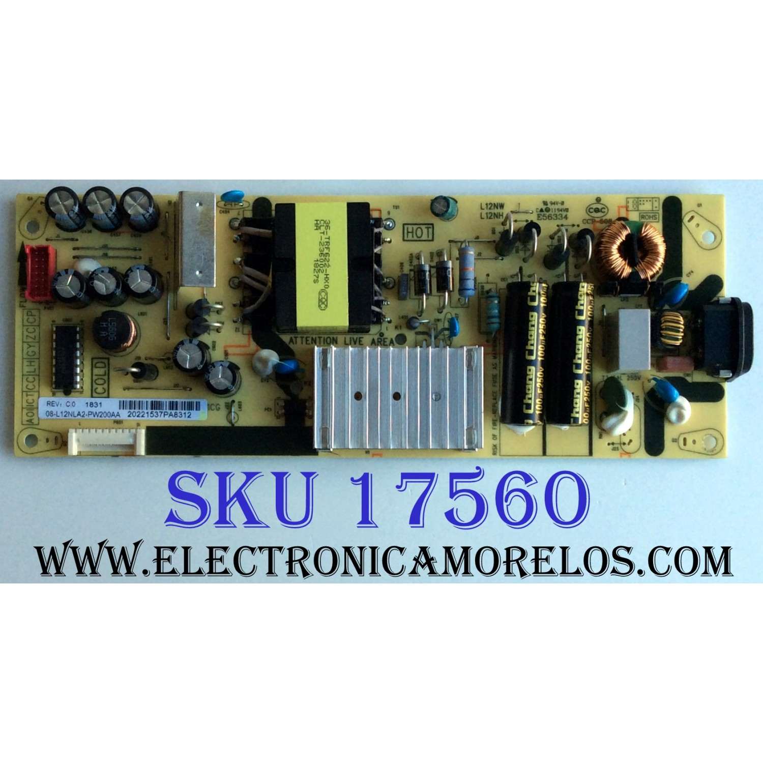 FUENTE DE PODER PARA TV TCL ORIGINAL / NUMERO DE PARTE 08-L12NLA2-PW200AA / L12NW / 40-L12NW4-PWD1CG / E56334 / PANEL LVU500NDEL / DISPLAY LSC550FN11-203 / MODELOS 50S423 / 50S425 / 55S421 / 55S423 / 55S423LCAA / 55S425LDAA / 55S431 / 55S446