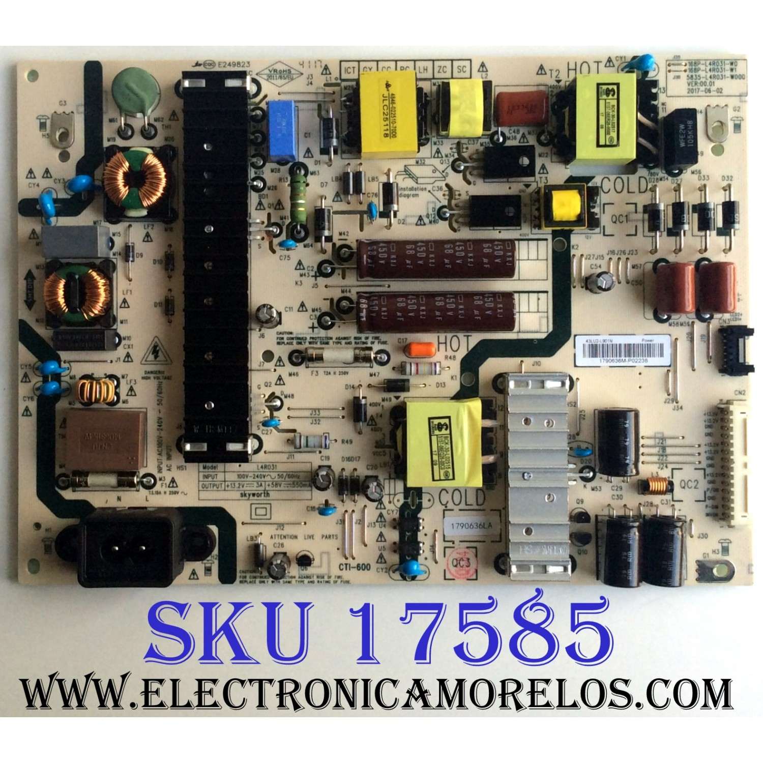FUENTE DE PODER PARA TV LG 4K UHD HDR SMART TV / NUMERO DE PARTE 43LU2-L901N / 168P-L4R031-W0 / 5835-L4R031-W000 / L4R031 / CTI-600 / E249823 / PANEL RLD430WY LD0-304 / MODELO 43UJ6200-UA / 43UJ6200-UA.CUSYLH