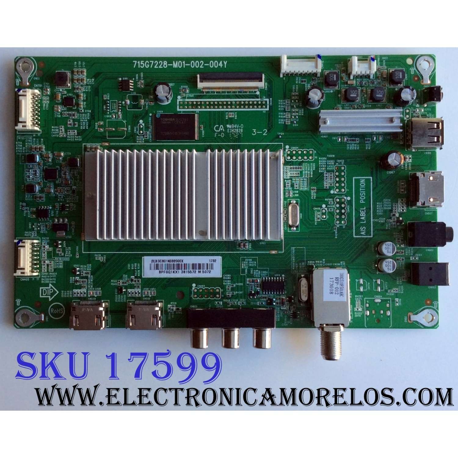 MAIN / INSIGNIA XGCB01K032 / 715G7228-M01-002-004Y / XGCB01K032000X / PANEL TPT390J1-HVN04 REV.S001C / DISPLAY T390HVN04.0 / MODELO NS-39DR510NA17