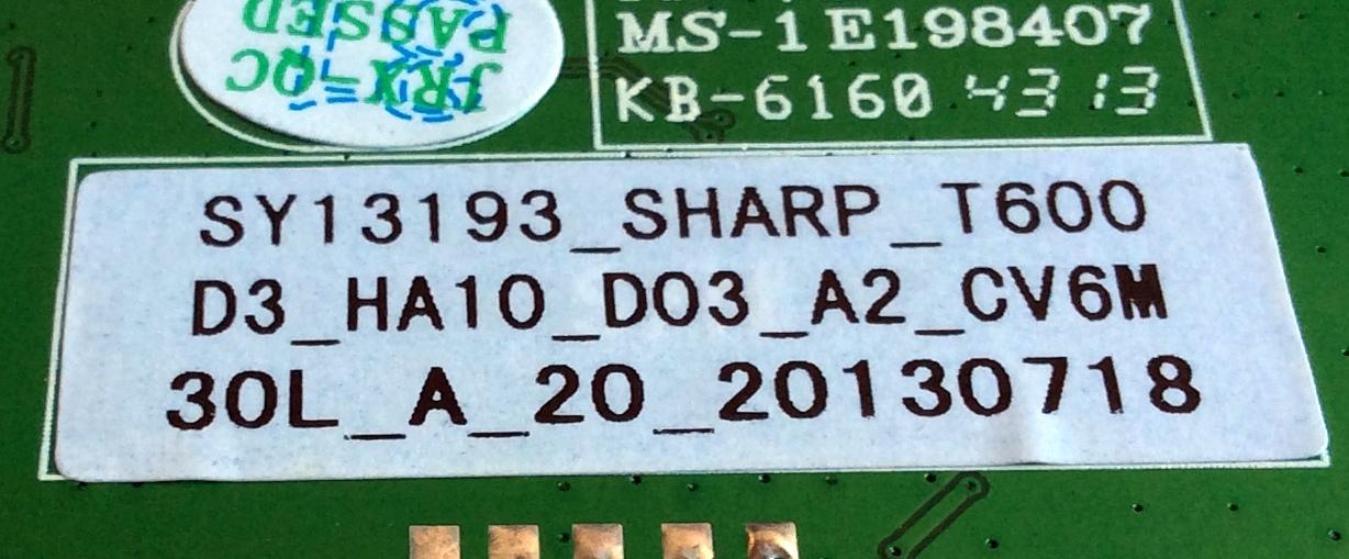TARJETA INTERFACE / SHARP 3AJ2385 H / CV6M30L-A / 20130718 / 3AJ2385 / 890-103-6M30 / 1.06.57.04101 / SY13377 / PANEL T600D3-HA10-D03 (VER.A2) / LX600D310B1 / MODELOS LC-60LE452U / LC-60LE450U - Imagen 3
