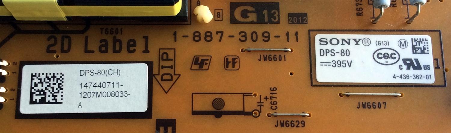 SUB FUENTE DE PODER / SONY 1-474-407-11 / 1-887-309-11 / DPS-80 / 147440711 / DPS-80 (CH) / PANEL FQLF550T02 / MODELO XBR-55HX950 - Imagen 2