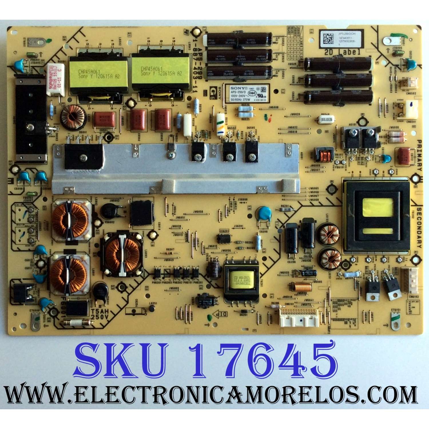 FUENTE DE PODER / SONY 1-474-406-11 / 1-887-403-11 / 147440611 / APS-299/D(CH) / PANEL FQLF550T02 / MODELO XBR-55HX950