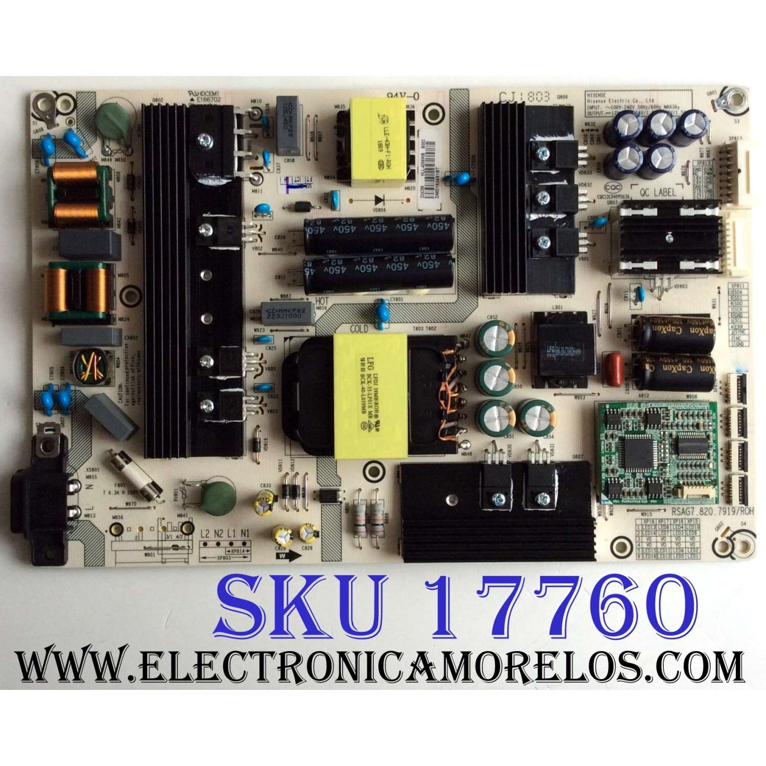 FUENTE DE PODER / HISENSE 224259 / RSAG7.820.7919/ROH / HLL-4066WB / CQC13134095636 / E166702 / MODELOS 55H9100E PLUS