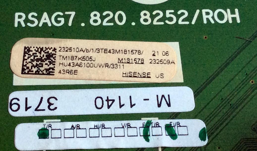 MAIN / HISENSE 232510 / RSAG7.820.8252/ROH / 232509 / 232510A / 232509A / HU43A6100UWR / 3TE43M181578 / TM187K505J / PANEL`S HD426K3U51-T1\S0\GM\ROH / HD426K3U51-T1 / MODELO 43R6E - Imagen 2