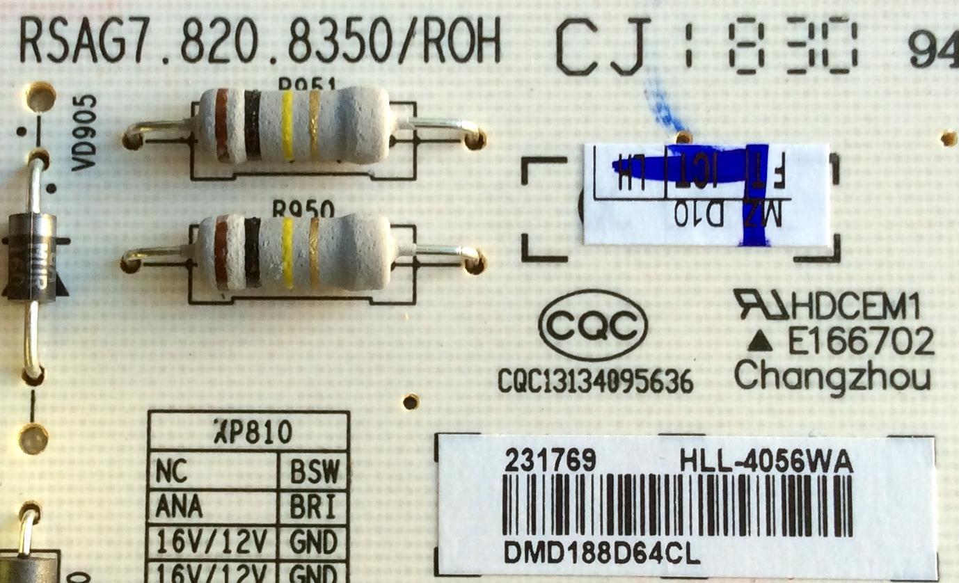 FUENTE DE PODER / HISENSE 231769 / RSAG7.820.8350/ROH / HLL-4056WA / E166702 / CQC13134095636 / PANEL  / MODELO  50R7E   - Imagen 2