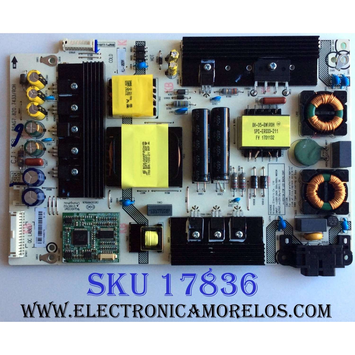 FUENTE DE PODER PARA TV HISENSE / NUMERO DE PARTE 212050 / RSAG7.820.7433/ROH / HLL-4860WK / E166702 / CQC13134095636 / MODELO 55H8C
