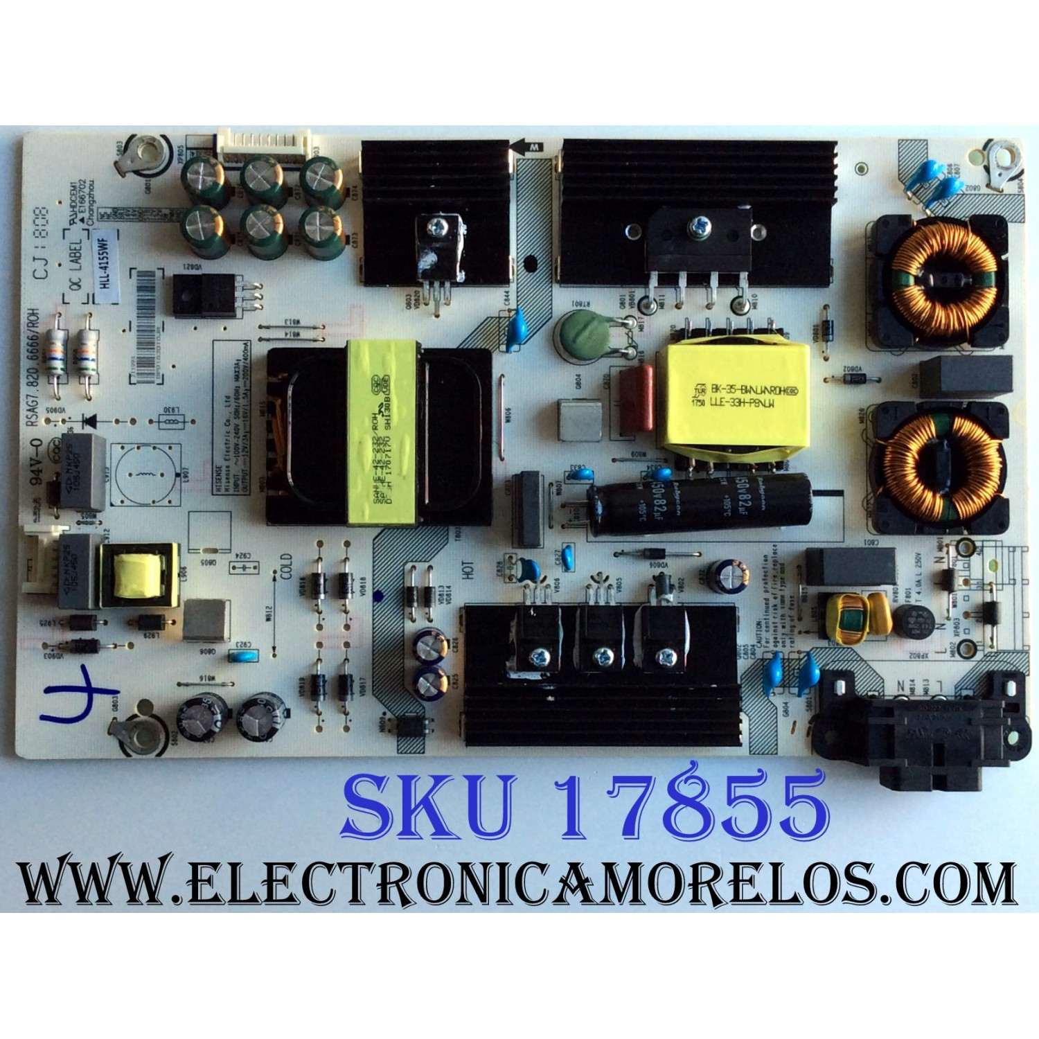 FUENTE DE PODER / HISENSE 211994 / RSAG7.820.6666/ROH / HLL-4155WF / DPD183D10JR /  CQC13134095636  / MODELO 43R7E