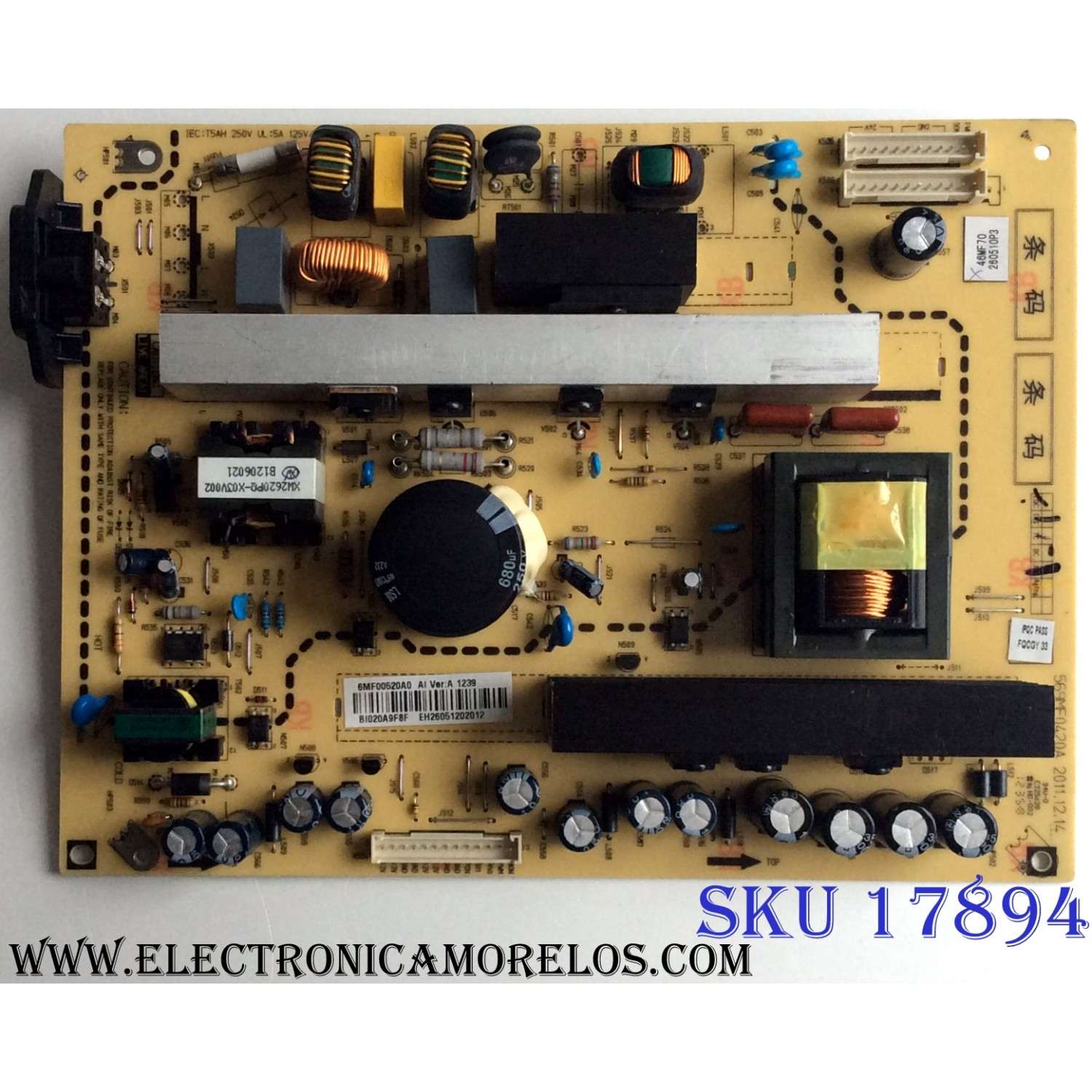 FUENTE DE PODER / INSIGNIA 6MF00520A0 / 569MF0420A / VER:A / E325628 / PANEL LTA460HM03 / MODELO NS-46L240A13