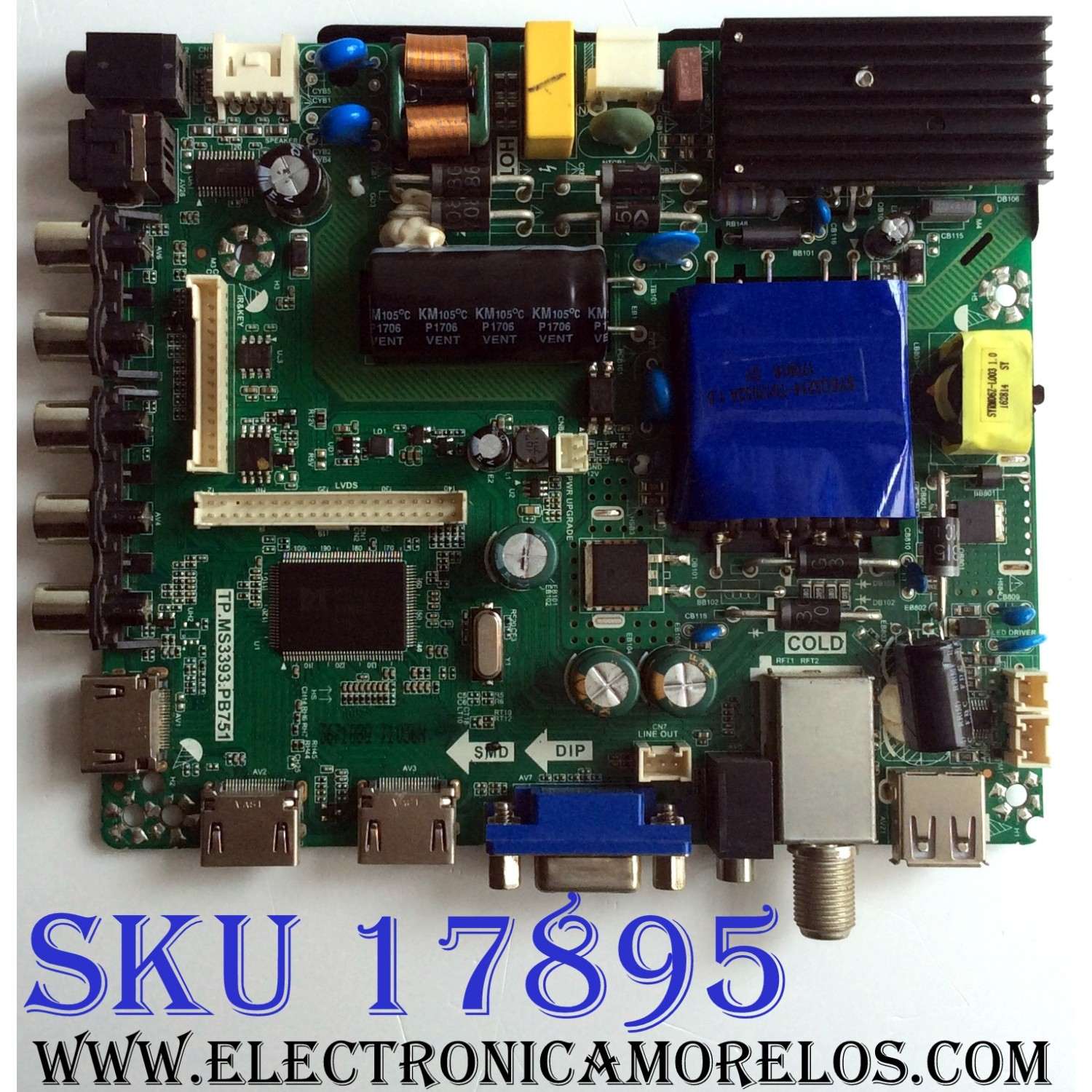 MAIN FUENTE PARA TV ELEMENT E17054-3-SY / TP.MS3393.PB751 / K17031036 / V400HJ6-PE1 / PANEL T400-V35-DLED / DISPLAY V400HJ6-PE1 REV.C4 / MODELO ELFW4017