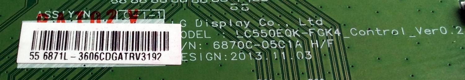 T-CON / SONY 6871L-3606C / 6870C-0501A / LC550EQK-FGK4_CONTROL_VER0.2 / MODELO XBR-55X850B - Imagen 2
