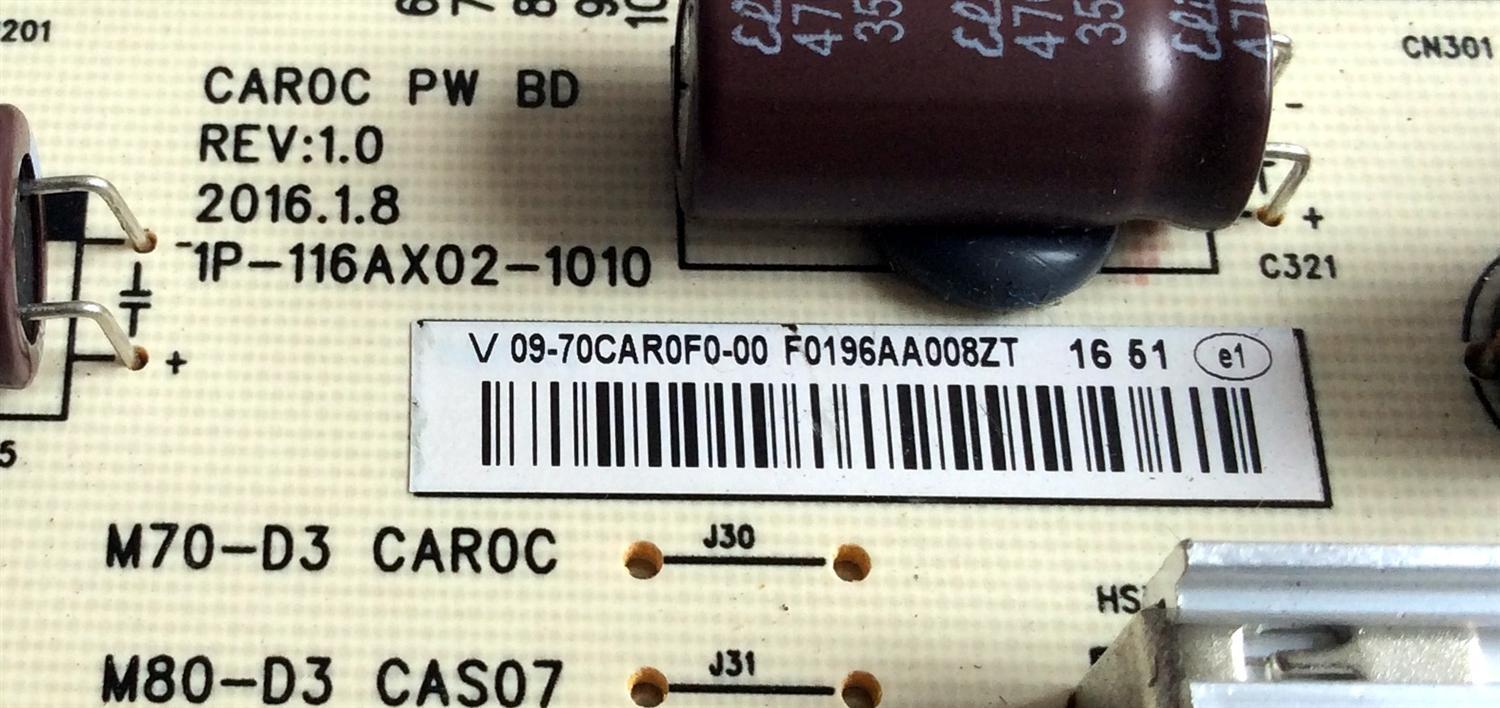 FUENTE DE PODER / VIZIO 09-70CAR0F0-00 / 1P-116AX02-1010 / REV:1.0 / MODELO M70-E3 / M70-E3 LFTRHZAT / M70-E3 LFTRHZLT - Imagen 2