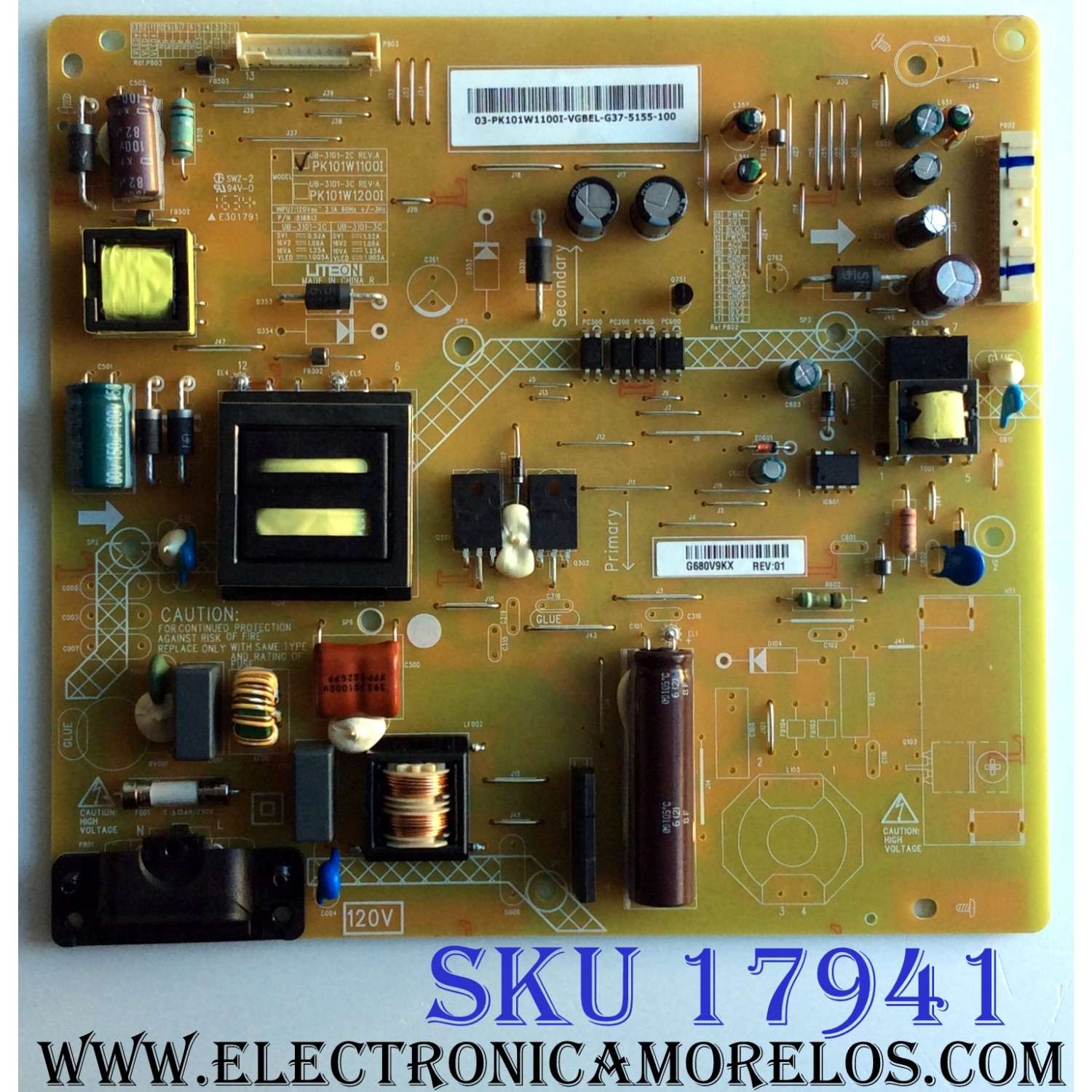 FUENTE DE PODER / BEST BUY / TOSHIBA PK101W1100I / UB-3101-2C REV:A / E301791 / PANEL C500LD-GF61 REV.01 / MODELO 50L420U