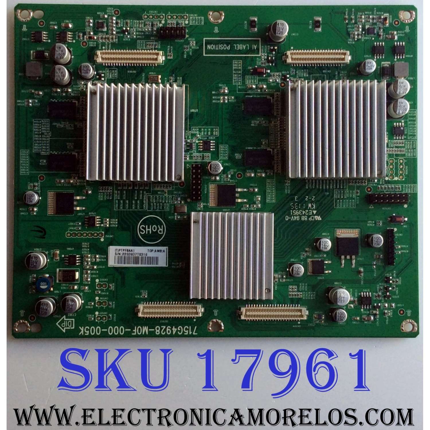 TARJETA INTERFACE / VIZIO CBPFPTPFBAA1 / 715G4928-M0F-000-005K / PTPFBAA1 / E243951 / PANEL T576DC01 V.1 / MODELOS XVT3D580CM LTMAKFAN / XVT3D580CM