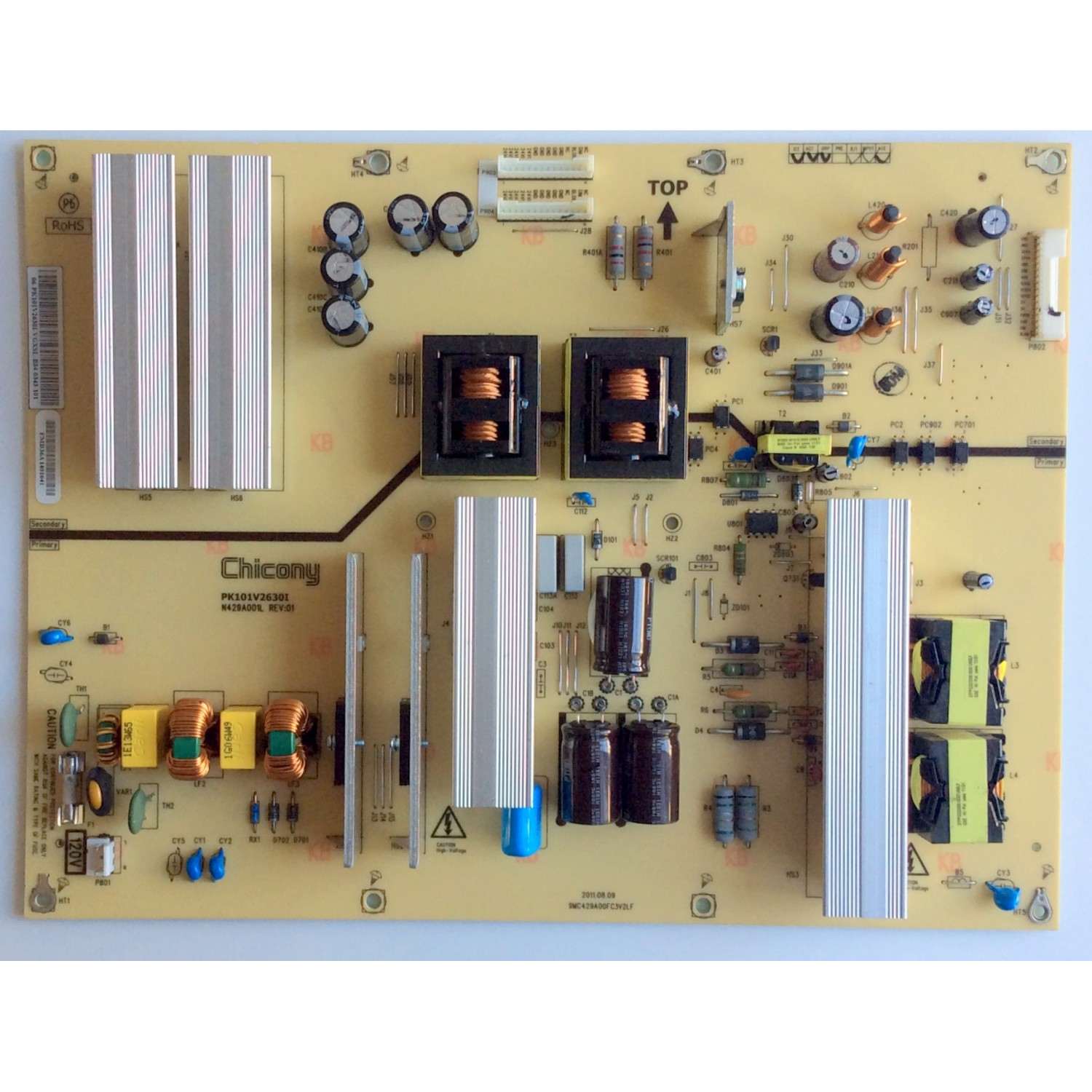 FUENTE DE PODER / TOSHIBA PK101V2630I / 9MC429A00FC3V2LF / N429A001L / 06-PK101V2630I-VGXSL / N429A001L REV:01 / PARTE SUSTITUTA 75027258 / MODELO 65HT2U