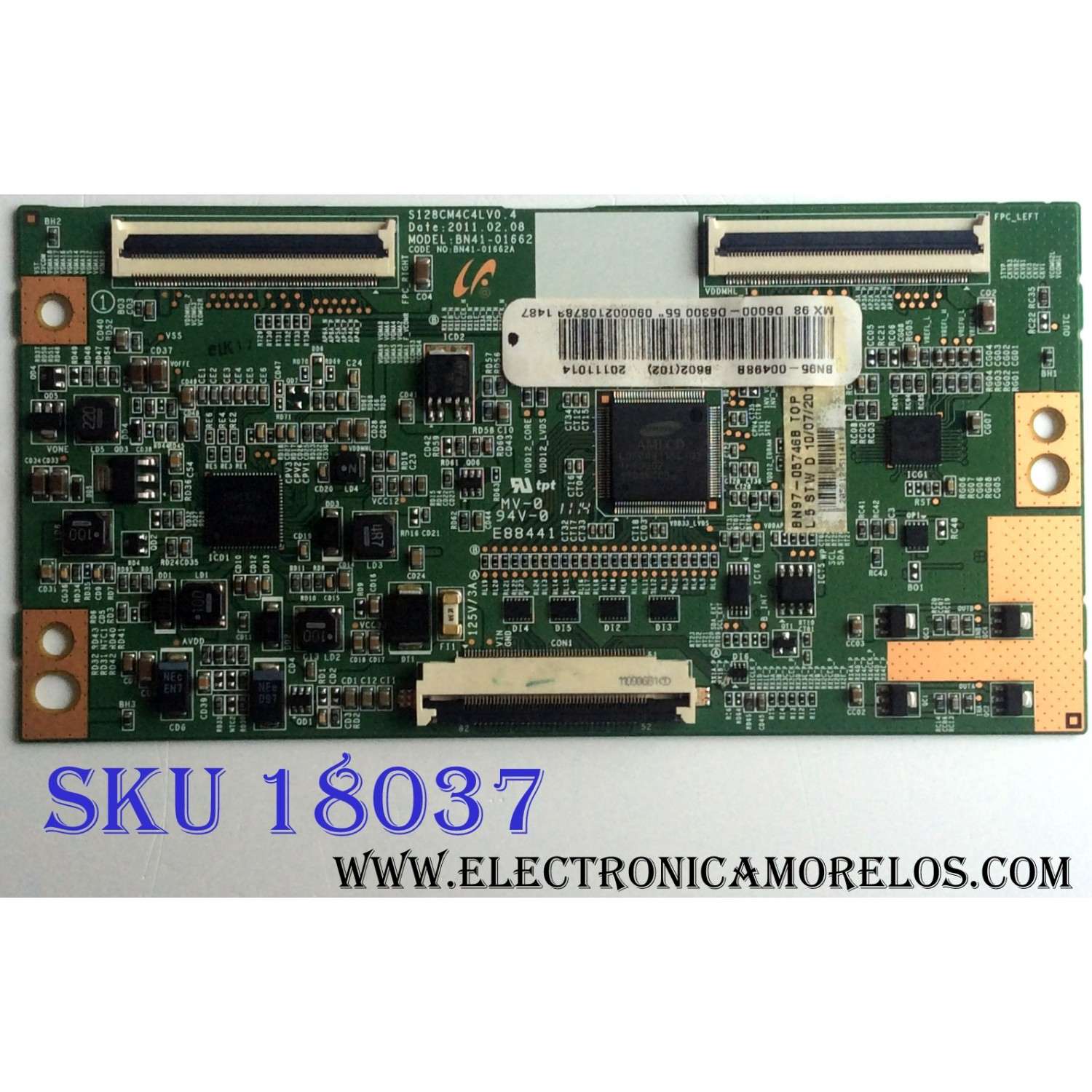 T-CON SAMSUNG BN95-00498B / BN41-01662A / BN97-05746B / S128CM4C4LV0.4 / SUSTITUTAS LJ94-15974F / LJ94-16584B / BN95-00497A / PANEL LTJ550HJ05-C / MODELOS UN55D6000SFXZA H302 / UN55D6000 / UN55D6300 / UN55D6050 / MAS PARTES SUSTITUTAS EN DECRIPCION