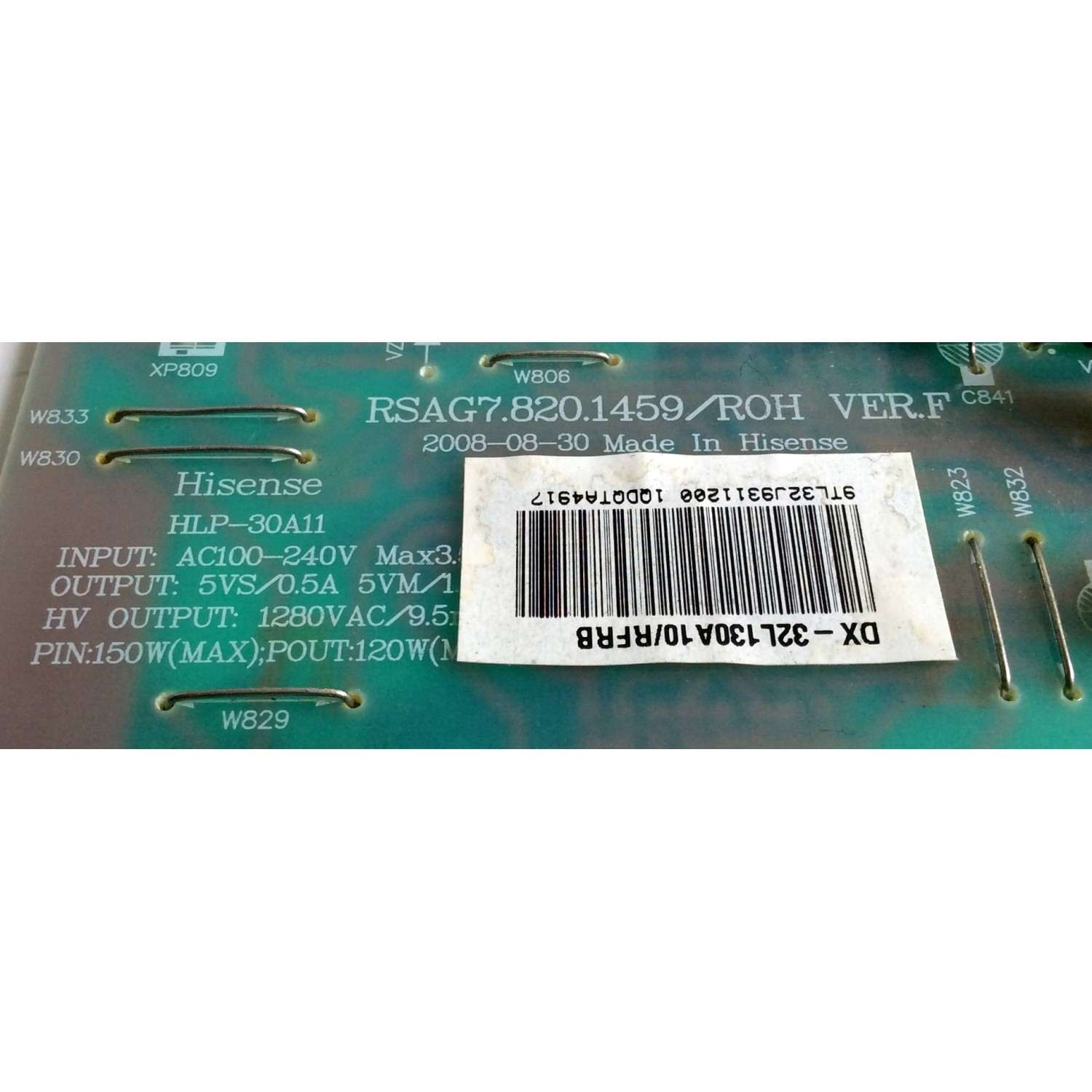 FUENTE DE PODER / DYNEX 123187 / RSAG7.820.1459/ROH / HLP-30A11 / VER.F / E166702 / PANEL HS32LN1-CMO(X03) / MODELO DX-32L130A10 - Imagen 2