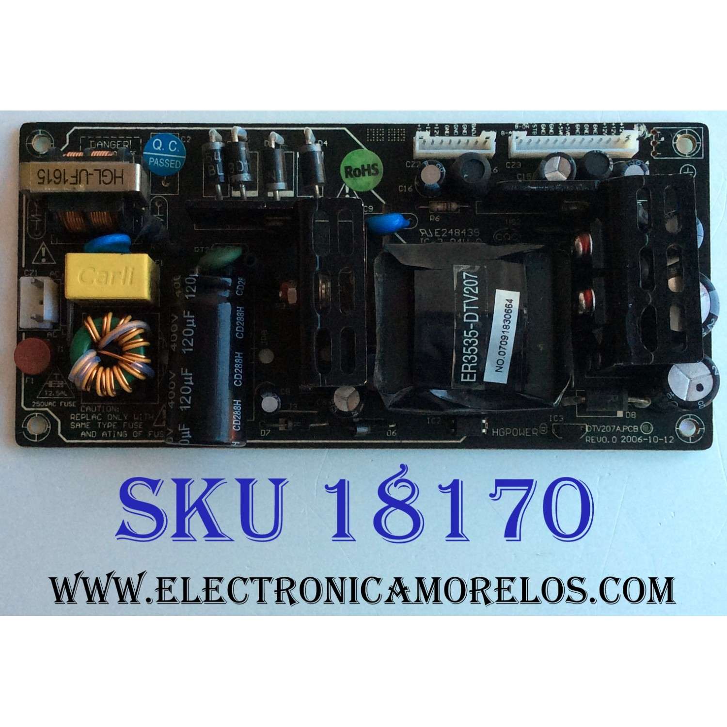 FUENTE DE PODER / DYNEX DTV207A.PCB / CQC03001003024 / E248439 / REV 0.0 / PANEL T200XW02 V.0 / MODELOS DX-LTDVD20 / NS-LTDVD20 / 19HLV87
