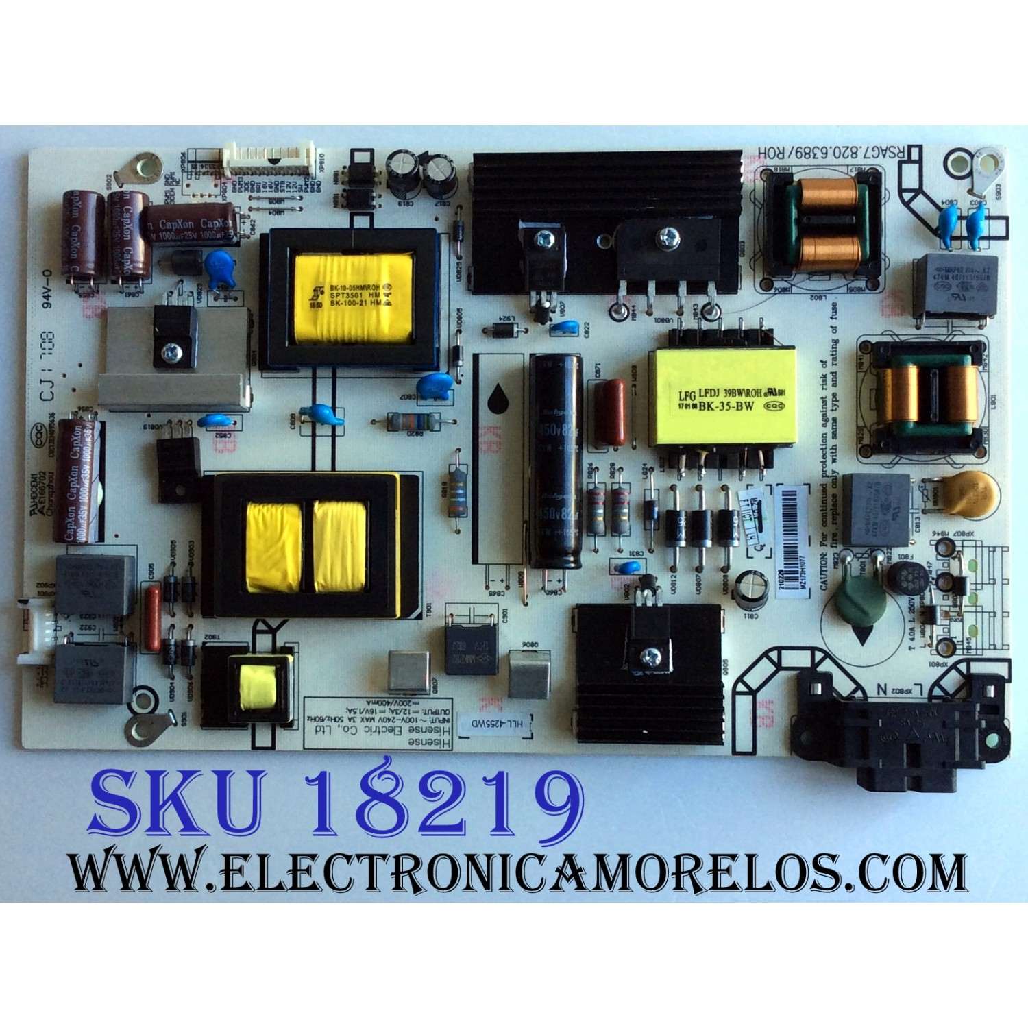 FUENTE DE PODER / HISENSE 210229 / RSAG7.820.6389/ROH / HLL-4255WD / E166702 / CQC13134095636 / MODELO LC-43P7000U